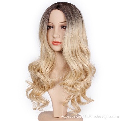 Vigorous Honey Blonde Wig Synthetic Long Wavy Wigs Ombre Middle Part Heat Resistant Fiber Hair Wig for Cosplay Daily Party Women